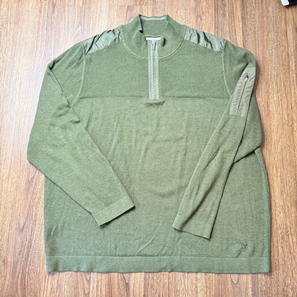 Tommy Bahama Sweater Mens XXL‎ Island Zone Long Sleeve Green 1/4 Zip Coolmax